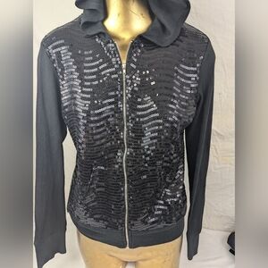 LA Kitty Black Sequin Front Zip Jacket Size XL Sparkle And Shine!